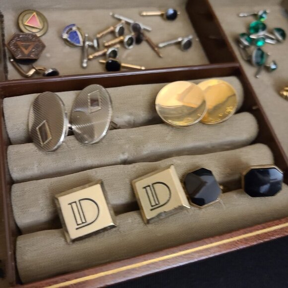 Vintage Brown with Gold Trim Swank Men's Jewelry Box with Mens Jewelry - Picture 5 of 16